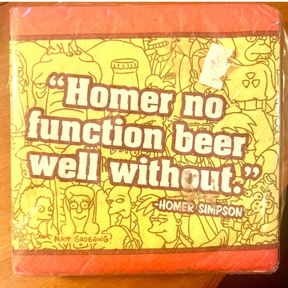 The Simpsons Party Napkins, 16 Pc, Homer No Function Beer Well Without, 2001